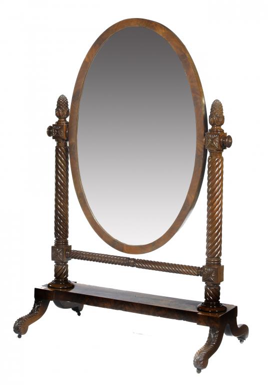 Appraisal: A VICTORIAN MAHOGANY CHEVAL MIRROR the associated oval framed mirror