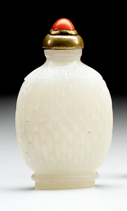 Appraisal: Chinese white jade snuff bottle th century Of ovoid basket