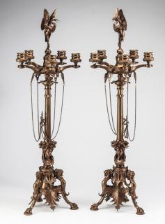 Appraisal: Art Nouveau style Pair of Art Nouveau style bronze five-light