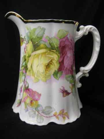 Appraisal: Bavarian Porcelain Pitcher multi-color rose decor '' excellent