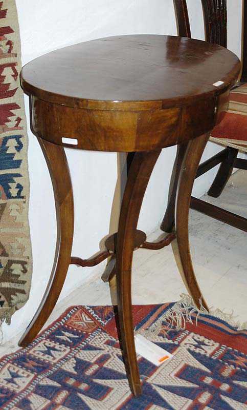 Appraisal: WALNUT OVAL WORK TABLE Restauration Tuscany circa Requires some restoration