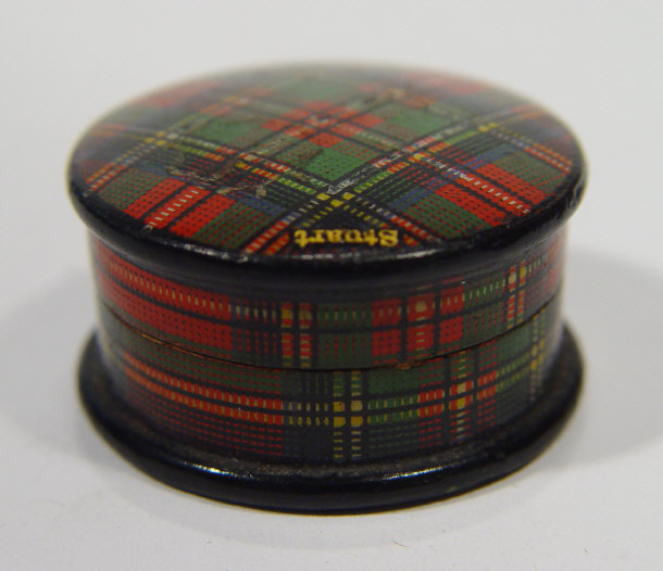 Appraisal: Stuart tartan ware bun shaped pill box and cover cm