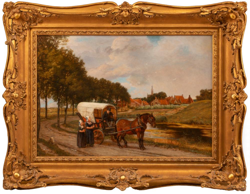 Appraisal: John Evan Hodgson British - Village Scene with a Horse-Drawn