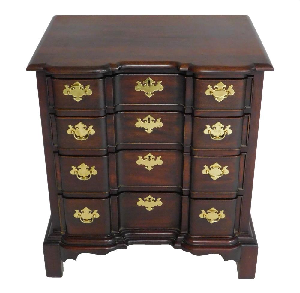 Appraisal: CHIPPENDALE STYLE SMALL BLOCK FRONT CHEST BY CHARAK BOSTON MAHOGANY