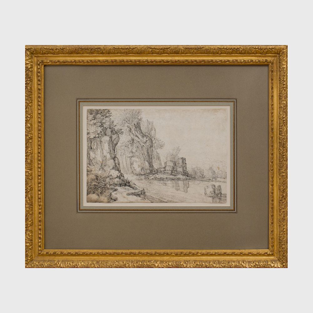 Appraisal: Attributed to Gillis Neyts - c Rocky Landscape with Pond