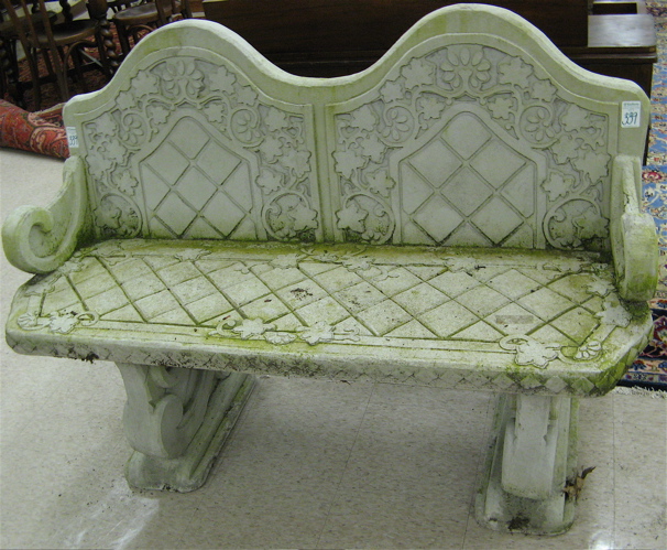 Appraisal: VICTORIAN STYLE CAST CONCRETE GARDEN BENCH The double chair-back bench