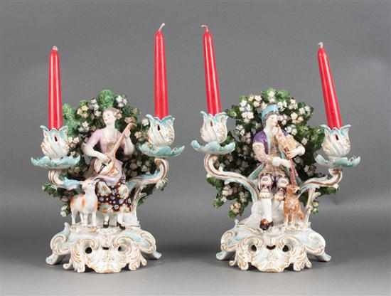 Appraisal: Pair of Samson porcelain bocage figural candle holders in the