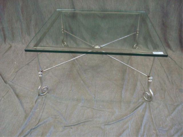 Appraisal: Steel and Glass Neoclassical Style Coffee Table From a Roslyn