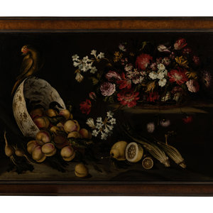 Appraisal: Continental School th Century Still Life with Parrot Bowl Flowers