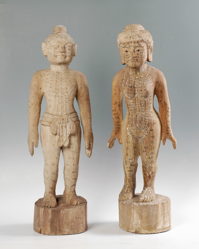 Appraisal: PAIR CHINESE CARVED ACUPUNCTURE MODELS Carved wood male and female