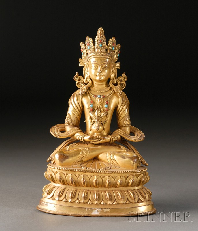 Appraisal: Gilt-bronze Buddha Sino-Tibetan the Buddha of the Future Manjushri seated