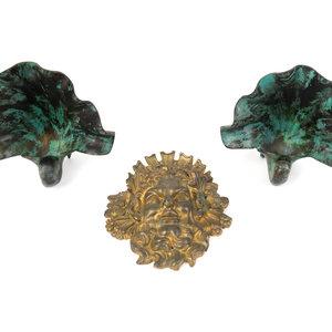 Appraisal: A Pair of Leaf-form Bronze Bookends and a Gilt Bronze