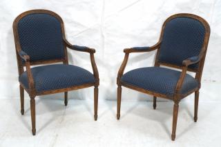 Appraisal: Pr Vintage ETHAN ALLEN Carved Wood Arm Chairs Bl Pr