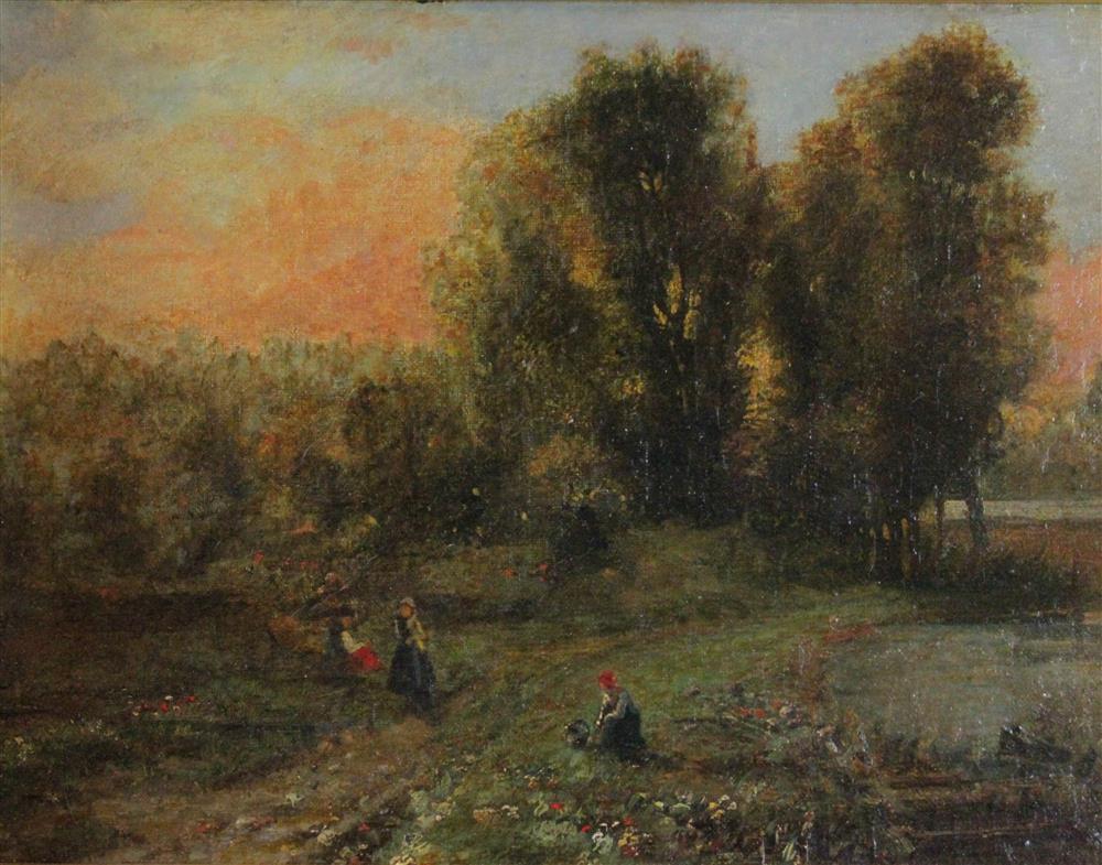 Appraisal: CONTINENTAL SCHOOL TH CENTURY FIGURES IN LANDSCAPE Oil on canvas