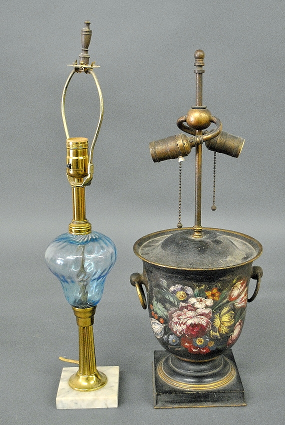 Appraisal: - Tole decorated lamp h to top of urn and