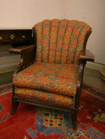 Appraisal: Romweber Furniture mission-style oak frame arm chair upholstered seat and