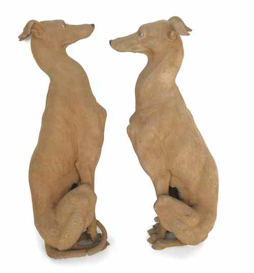 Appraisal: Pair of flocked composition whippets th c h