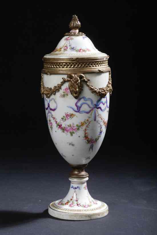 Appraisal: FRENCH S VRES-STYLE BRONZE-DOR MOUNTED PORCELAIN URN late th-early th