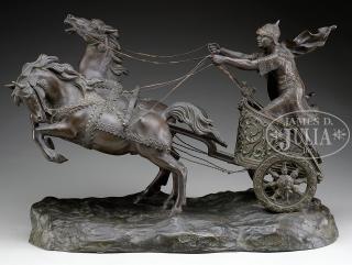 Appraisal: UNSIGNED European th th Century TWO-HORSE CHARIOT Bronze Unsigned SIZE