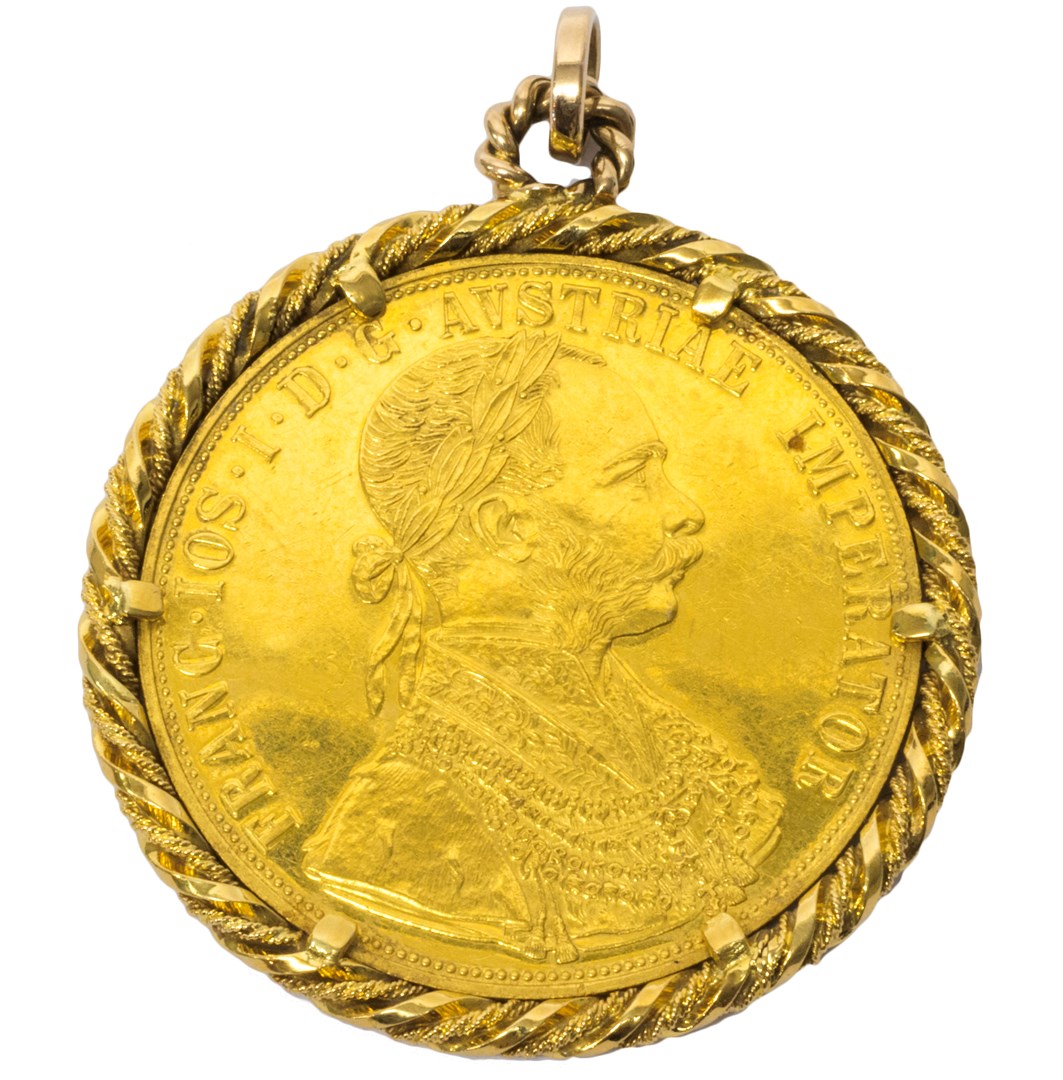 Appraisal: An Austrian re-struck four ducats mounted as a pendant within