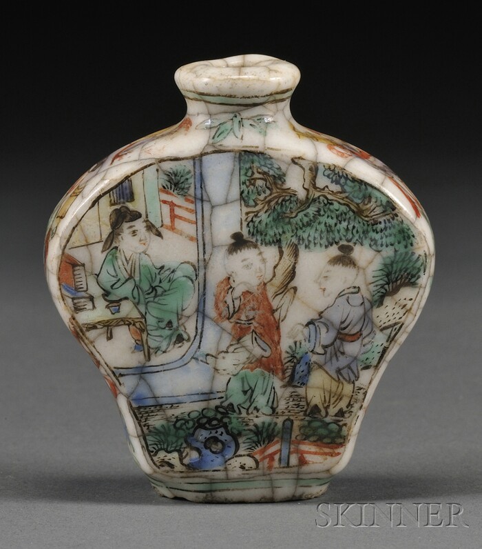 Appraisal: Porcelain Snuff Bottle China th century the fan-shaped bottle painted