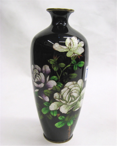 Appraisal: JAPANESE CLOISONNE VASE having white and violet roses on black