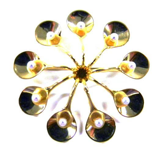 Appraisal: JEWELRY K yellow gold Georg Jensen pearl pin nine pearls