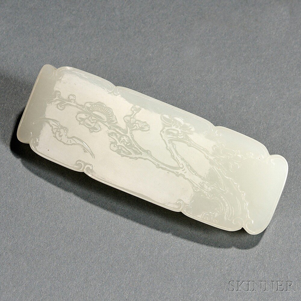 Appraisal: Nephrite Jade Belt Buckle China th century long rectangular frame