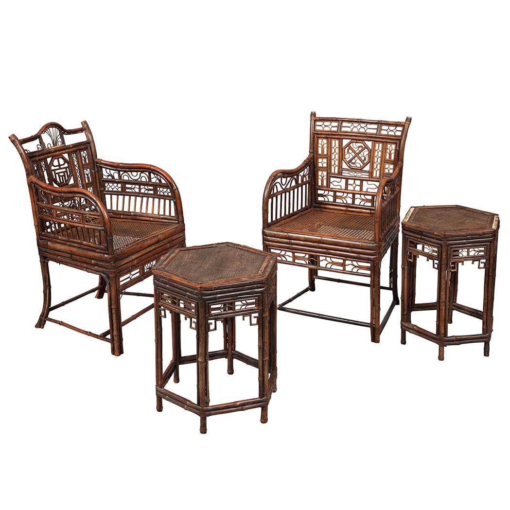 Appraisal: Associated Pair of Chinese Export Bamboo Armchairs th Century Together