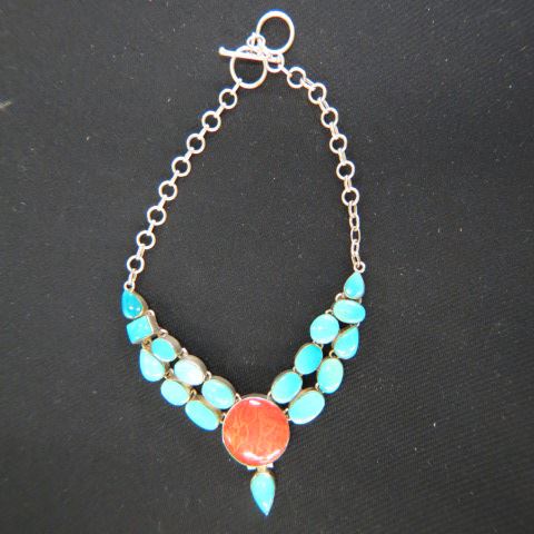 Appraisal: Turquoise Spiney Oyster Necklace rich blue with red circle sterling