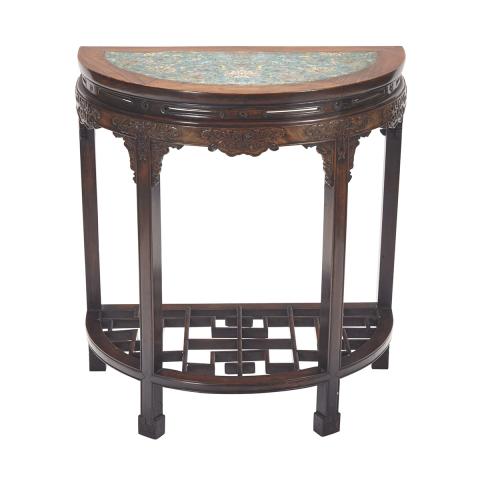 Appraisal: A Cloisonn Mounted Rosewood Demilune Table Yueyazhuo th Century Very