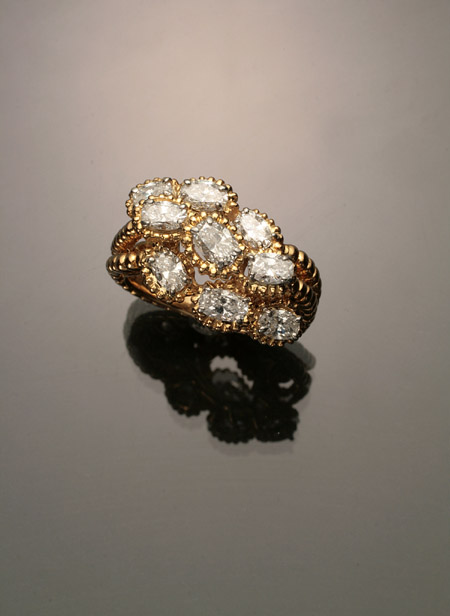 Appraisal: -Karat Yellow-Gold Platinum and Diamond Dinner Ring Set with seven