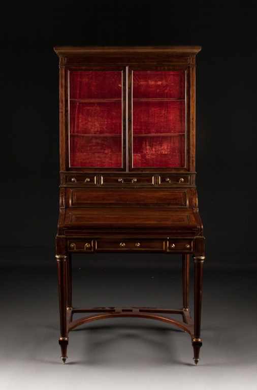 Appraisal: Napoleon III brass inlaid mahogany and glass panel secretary bookcase