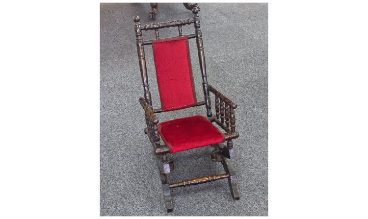 Appraisal: Childs American Rocking Chair Turned Supports Red Upholstered Back Rest