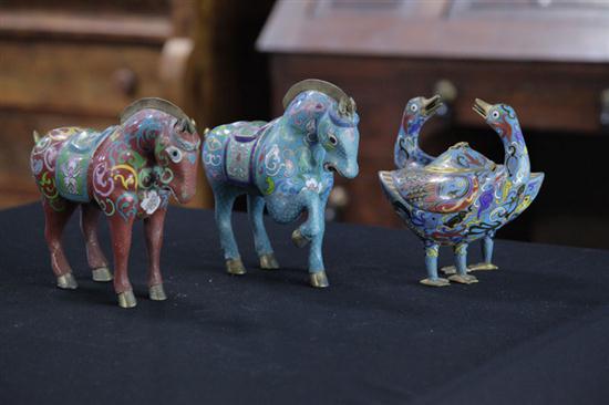 Appraisal: THREE PIECES OF CLOISONNE Asian th century Two horses in