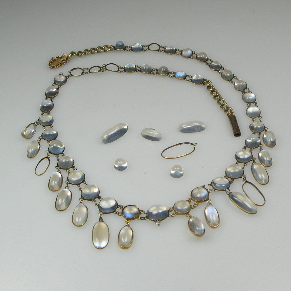 Appraisal: Gold-Filled Fringe Necklace set with numerous moonstone cabochons condition noted