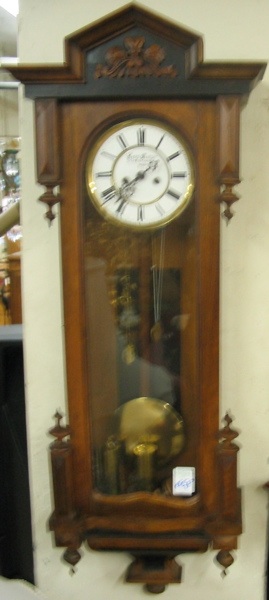 Appraisal: A TWO-WEIGHT WALL CLOCK Gustav Becker Clock Workshops movement serial