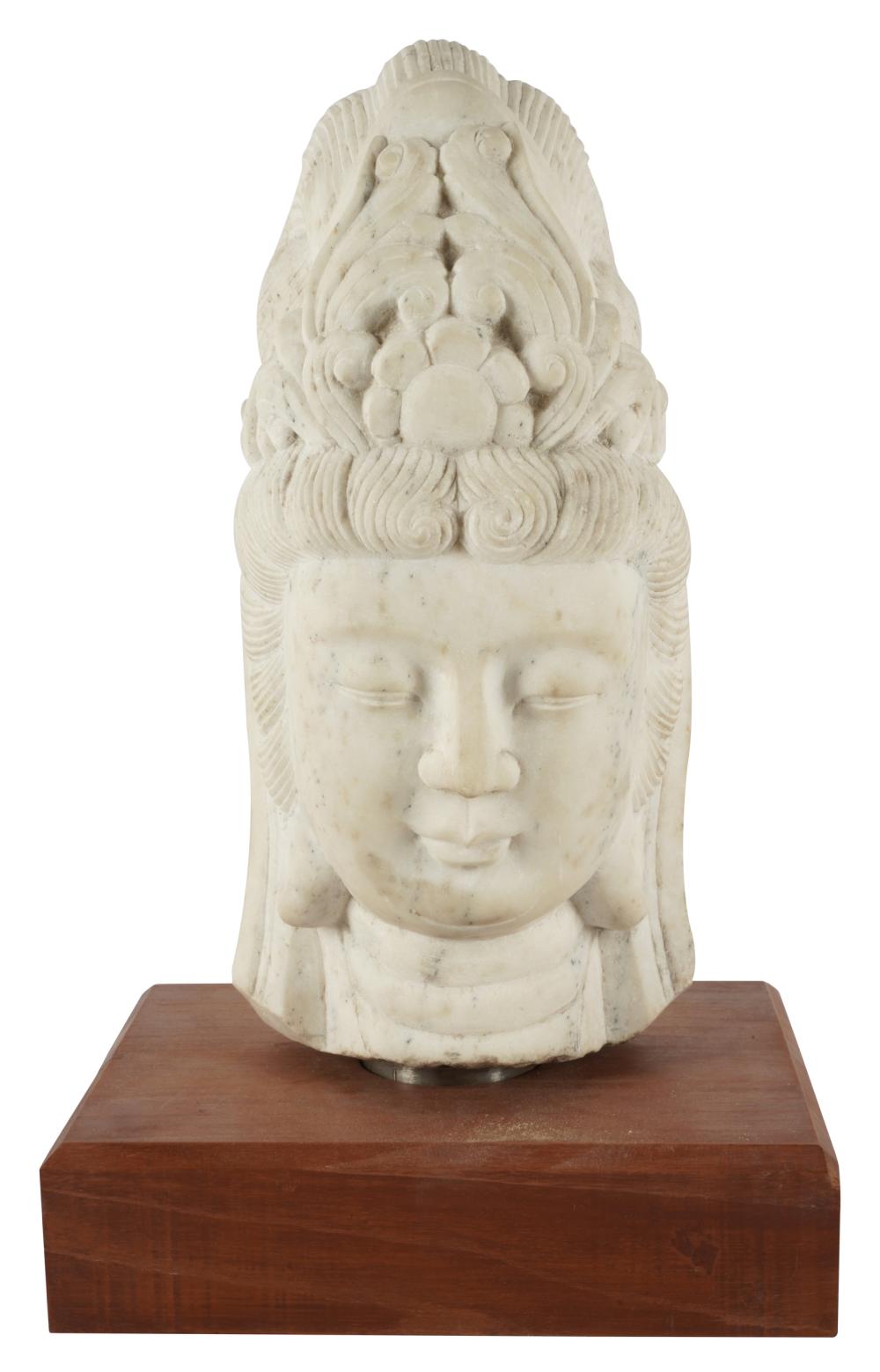 Appraisal: CARVED STONE GUANYIN HEADunsigned on wood base inches wide inches