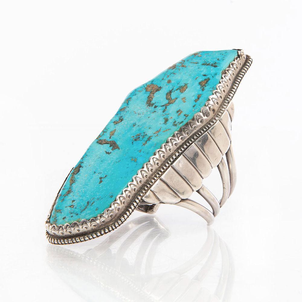 Appraisal: MARK CHEE LARGE SILVER TURQUOISE NAVAJO BRACELET Bracelet or armband