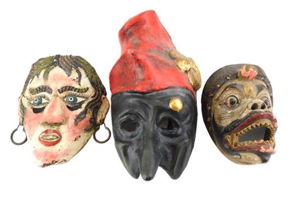 Appraisal: Three assorted masks Venetian Carnival paper m ch mask long