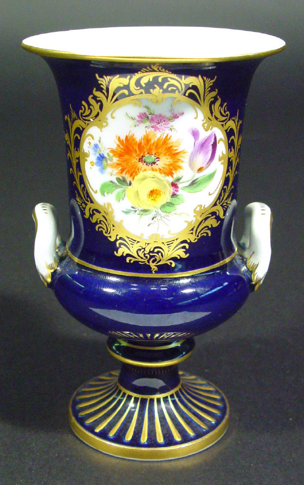 Appraisal: Meissen style porcelain campana urn shaped vase painted with a