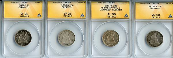 Appraisal: Liberty Seated Quarters -CC C VG Details Cleaned ANACS -S