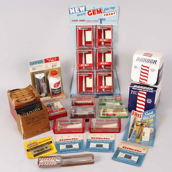 Appraisal: Vintage safety razor advertising display group razor blades and barber