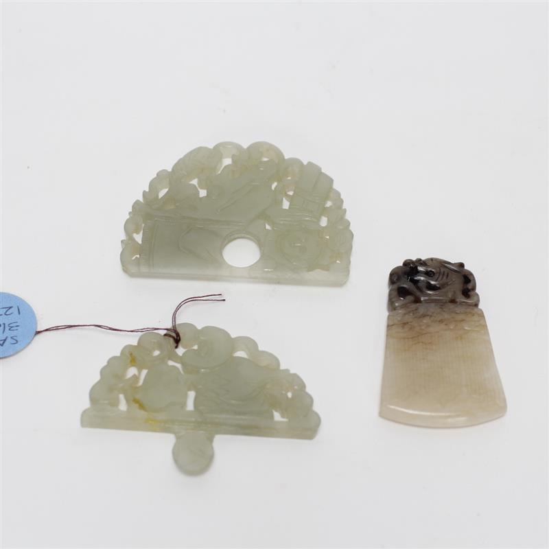 Appraisal: Three Chinese Carved Jade Pendants H x W