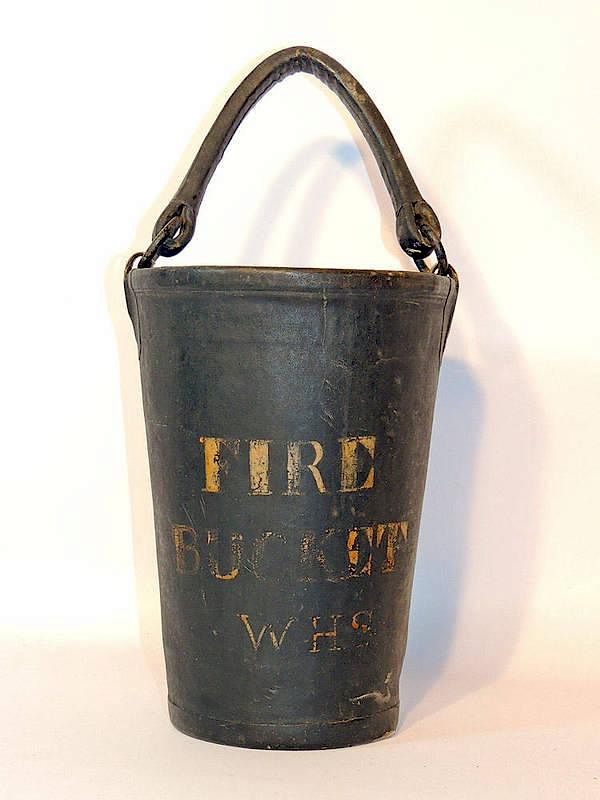 Appraisal: Painted Leather Fire Bucket Early th Century Inscribed Fire Bucket