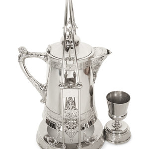 Appraisal: A Victorian Style Silver-Plated Tilting Pitcher and Goblet on Stand