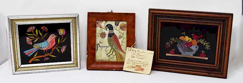 Appraisal: Framed pieces pieces framed bird painting on glass frame is