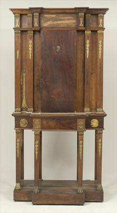 Appraisal: Empire-Style Gilt-Metal Mounted Mahogany Cabinet on Stand Extensive loss to