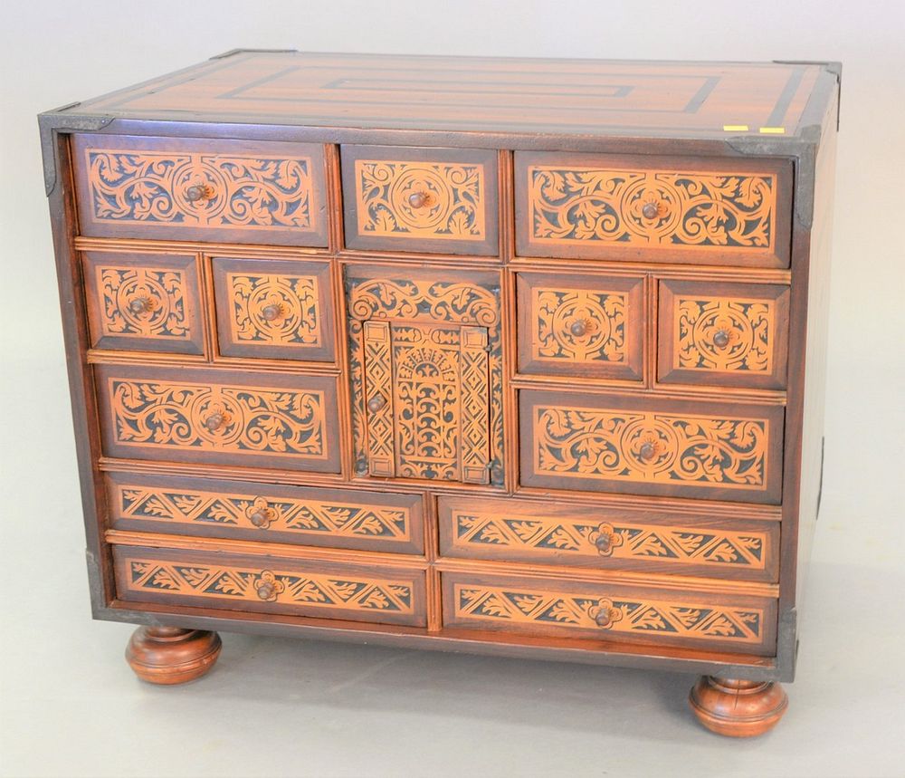 Appraisal: Continental Baroque-style inlaid walnut and fruitwood table cabinet on bun