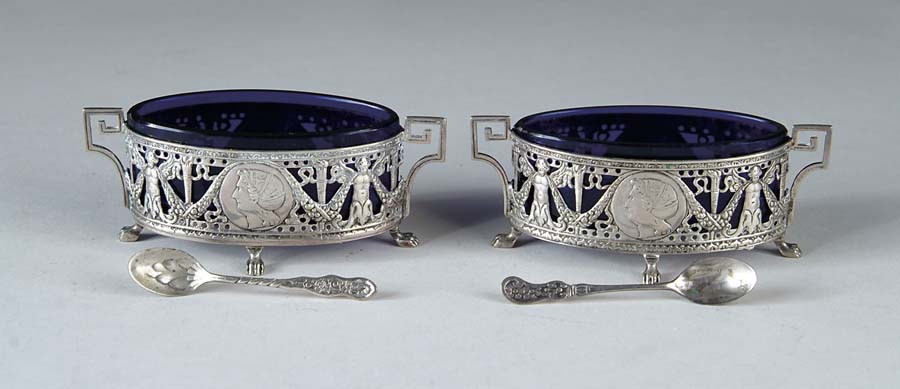 Appraisal: PAIR OF SILVER GLASS SALTS Wonderful pair of large salts